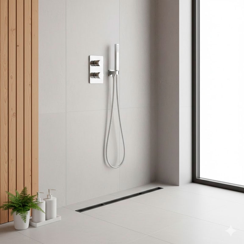 Detalle de instalación de ducha moderna